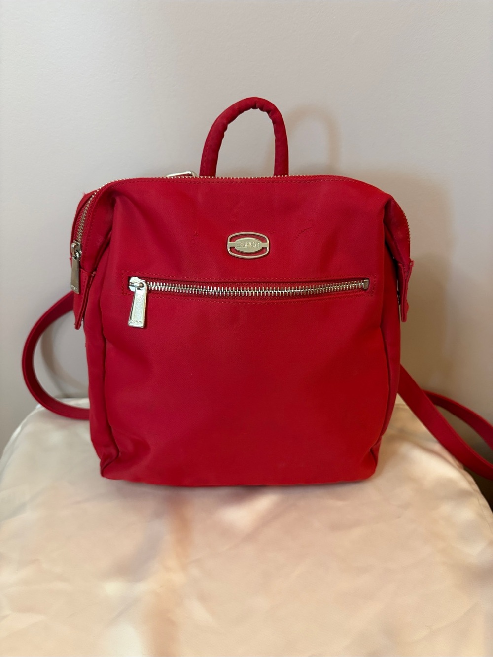 Esprit Red Nylon Mini Backpack with Front Zip